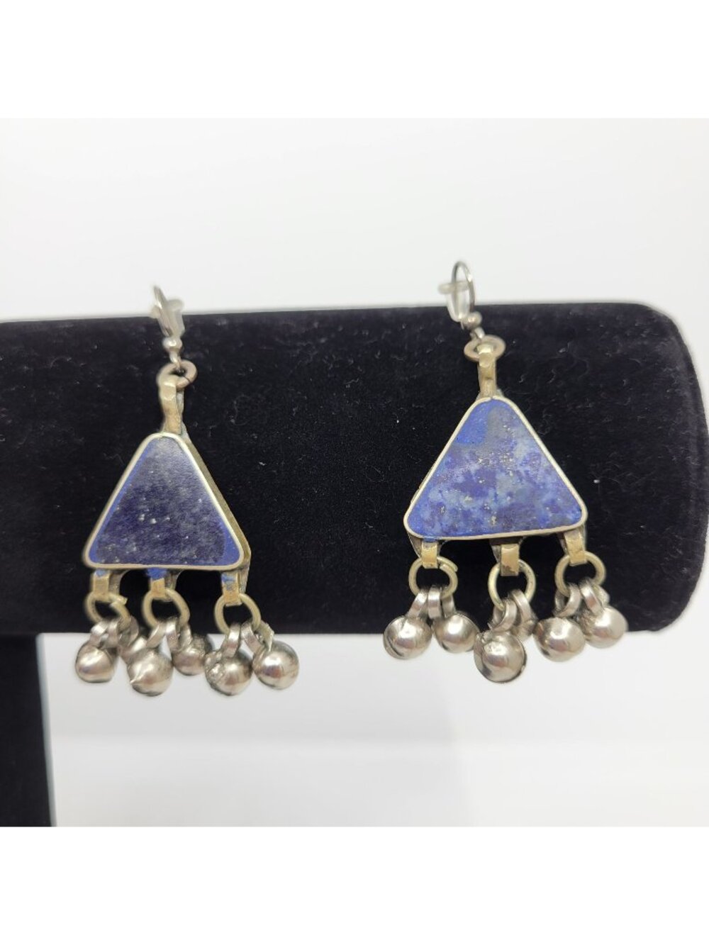 Vintage Lapis Lazuli Earrings Geometric Triangular Drop Beads Tribal  - JW016
